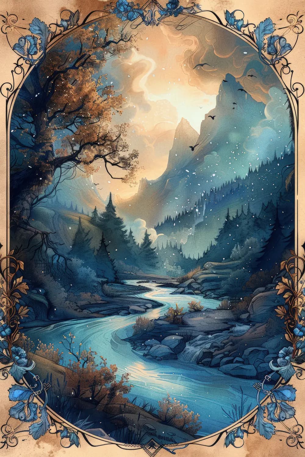 Rivière Mystique au Cœur des Montagnes Enneigées