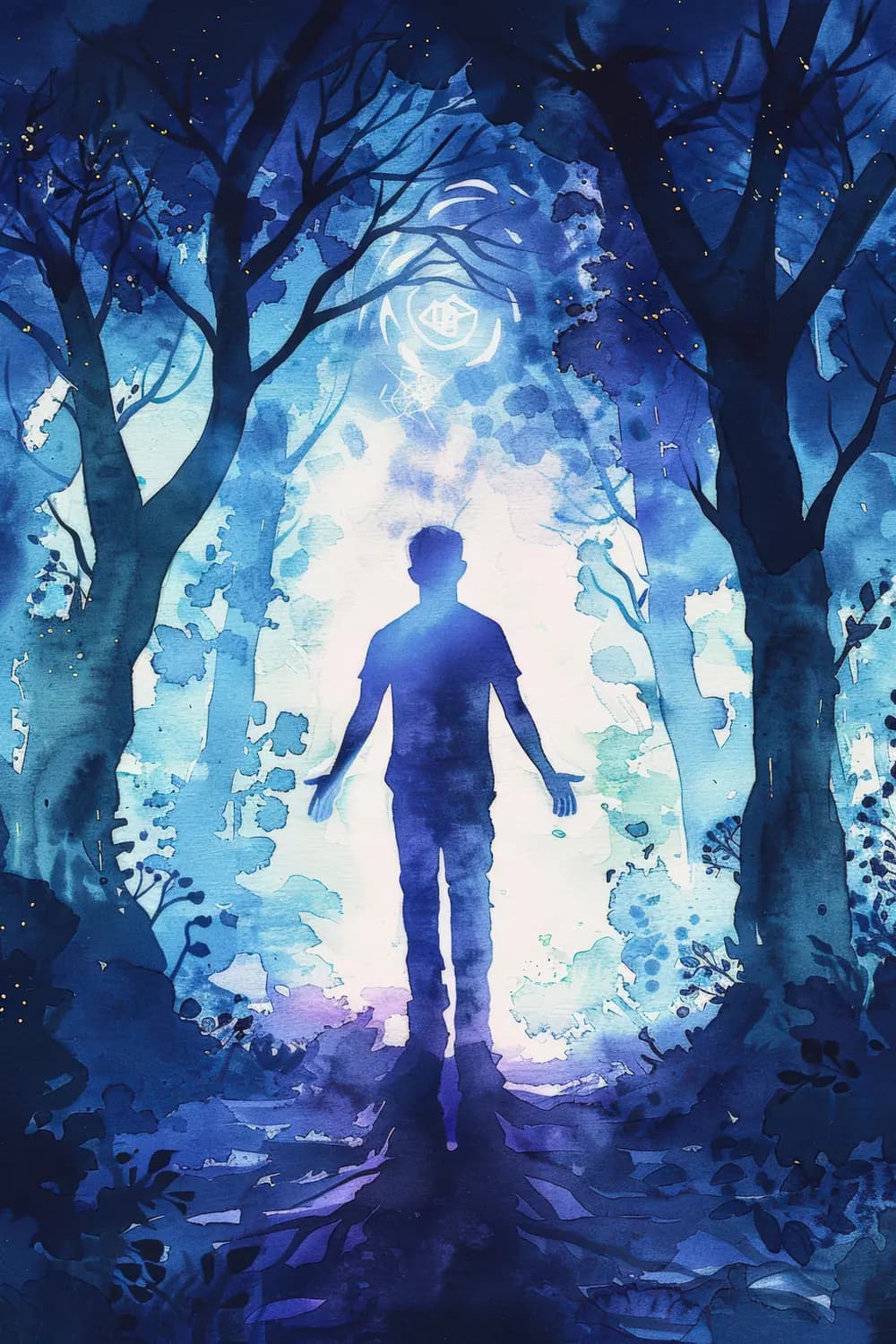 Silhouette Mystique au Cœur de la Forêt Bleue
