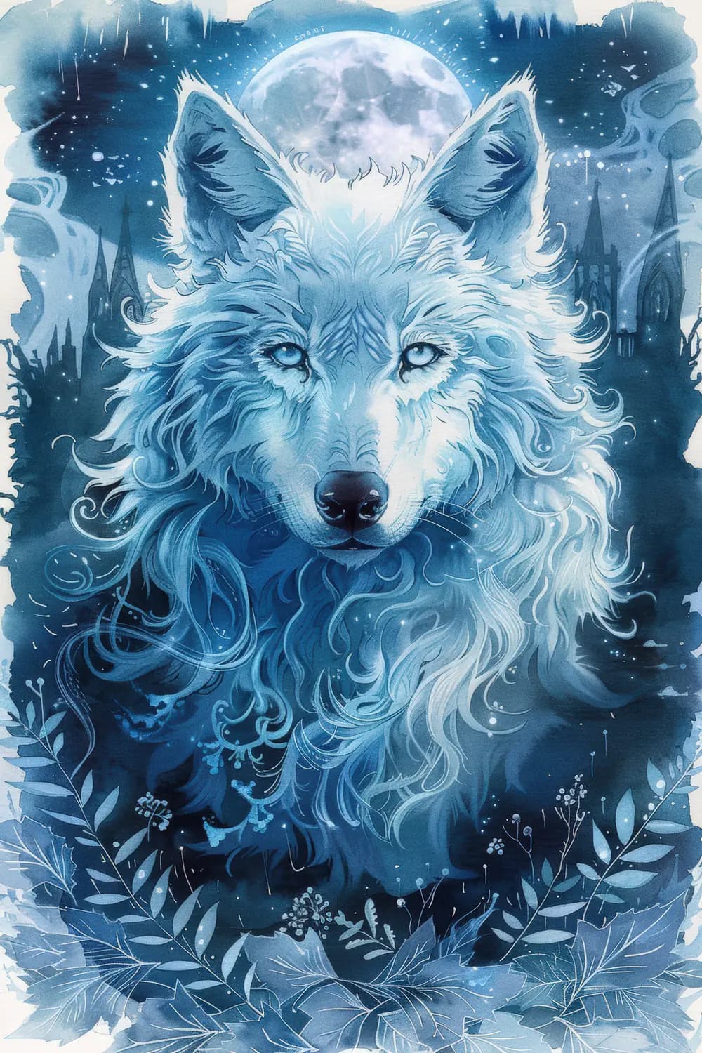 Loup Blanc Mystique Sous la Lune d'Hiver