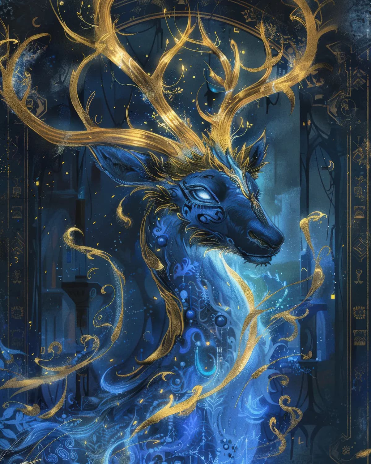Cerf Mystique aux Bois d'Or Lumineux