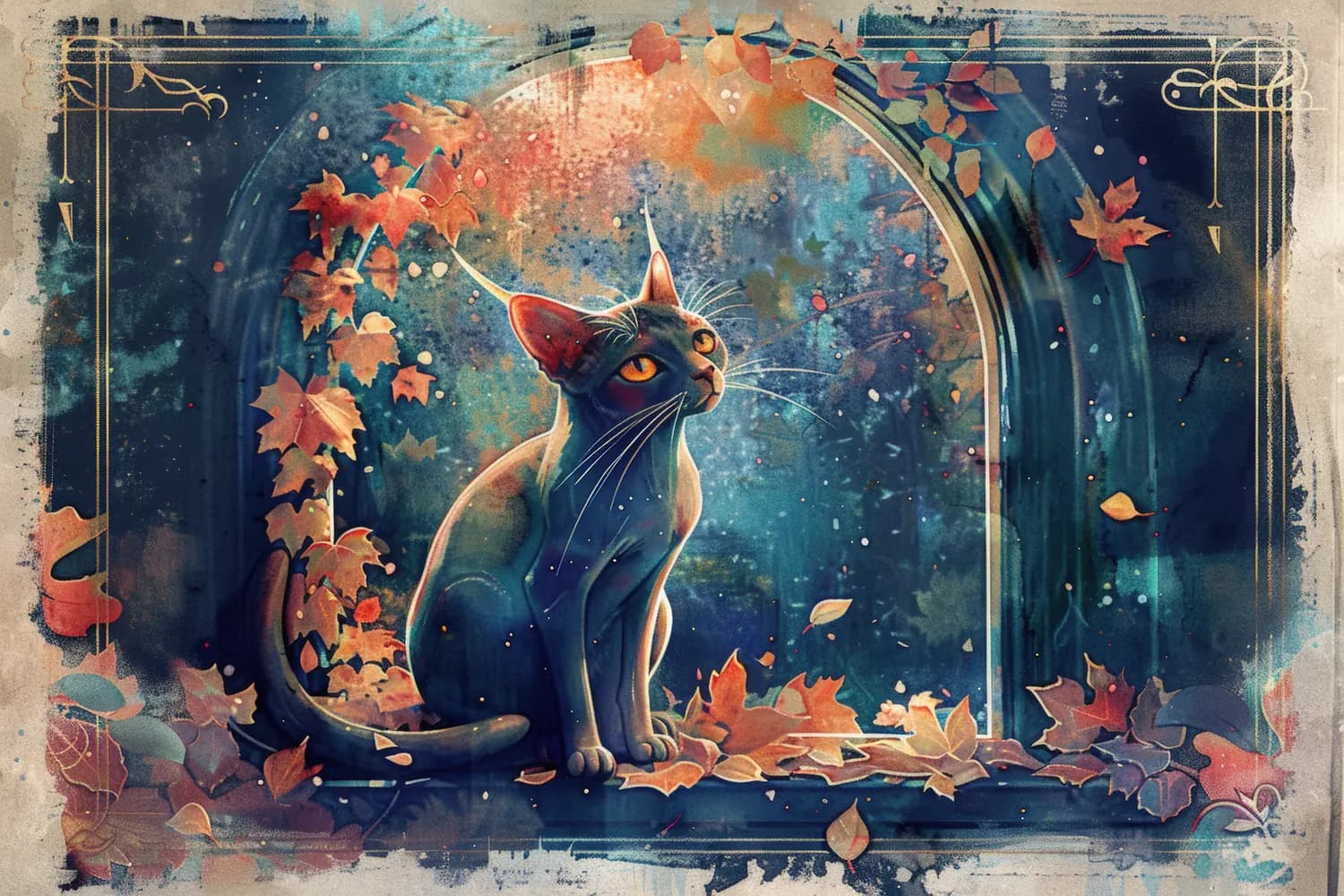 Chat Mystique sous l'Arche des Feuilles d'Automne