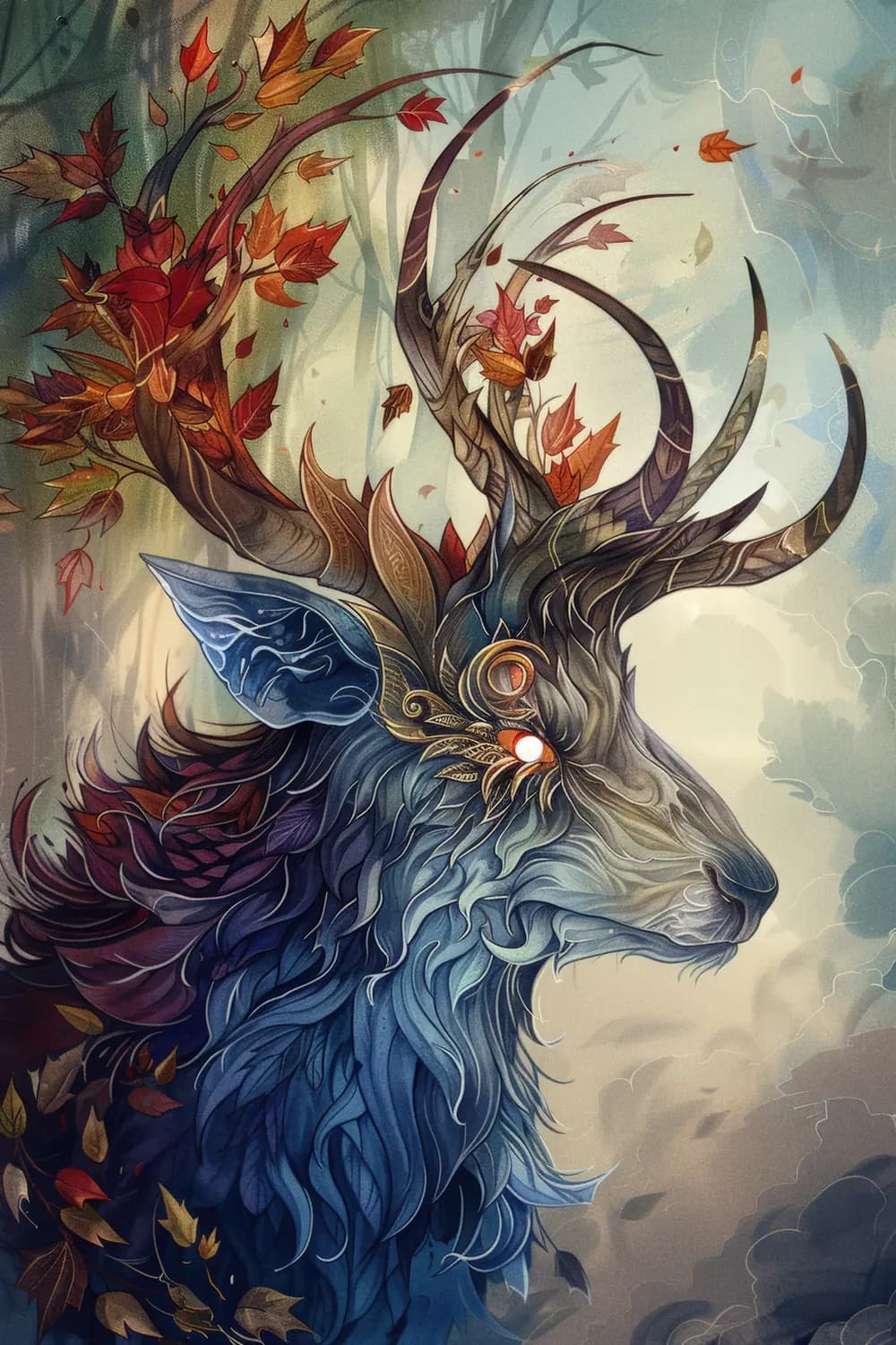 Cerf Mystique aux Bois d'Automne Enchantés