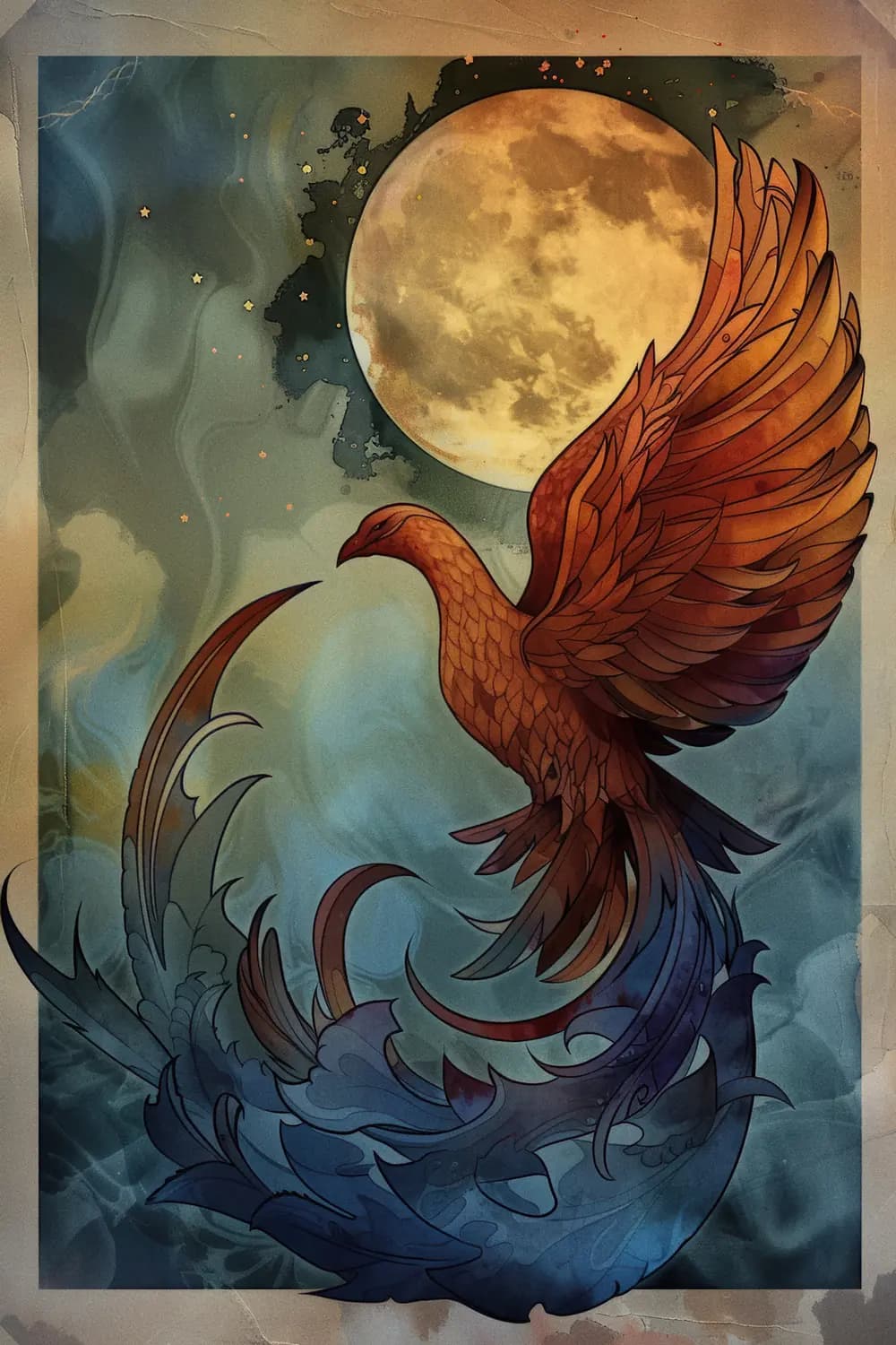 Phénix en Ascension sous la Lune Dorée