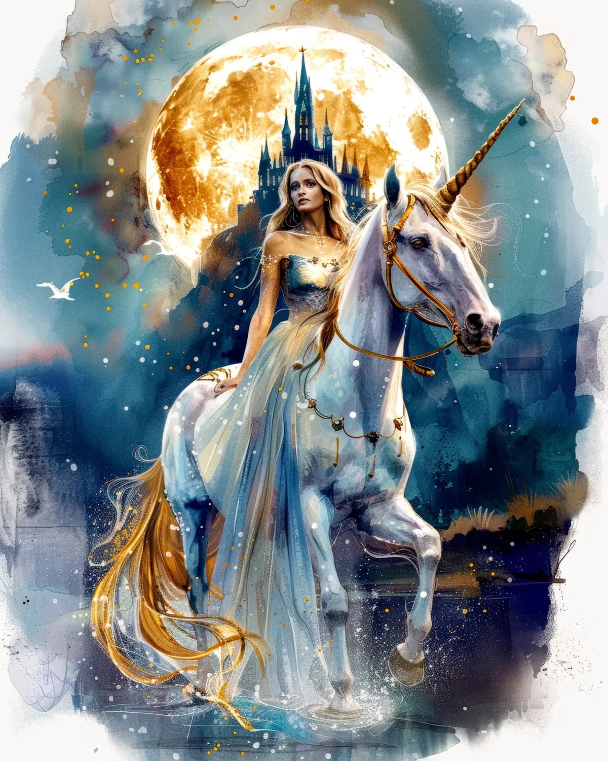 Princesse et Licorne sous la Lune d'Or