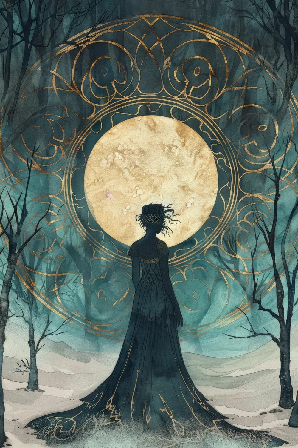 Silhouette de Reine sous la Lune Dorée