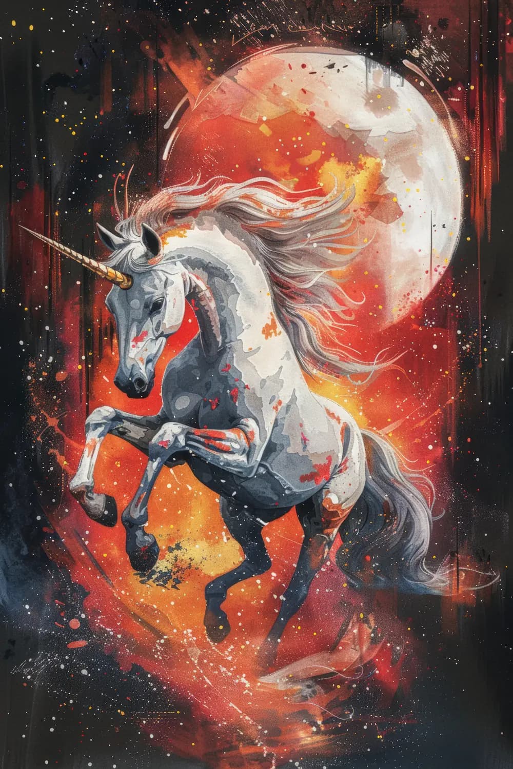 Licorne Cabrée sous la Lune de Sang