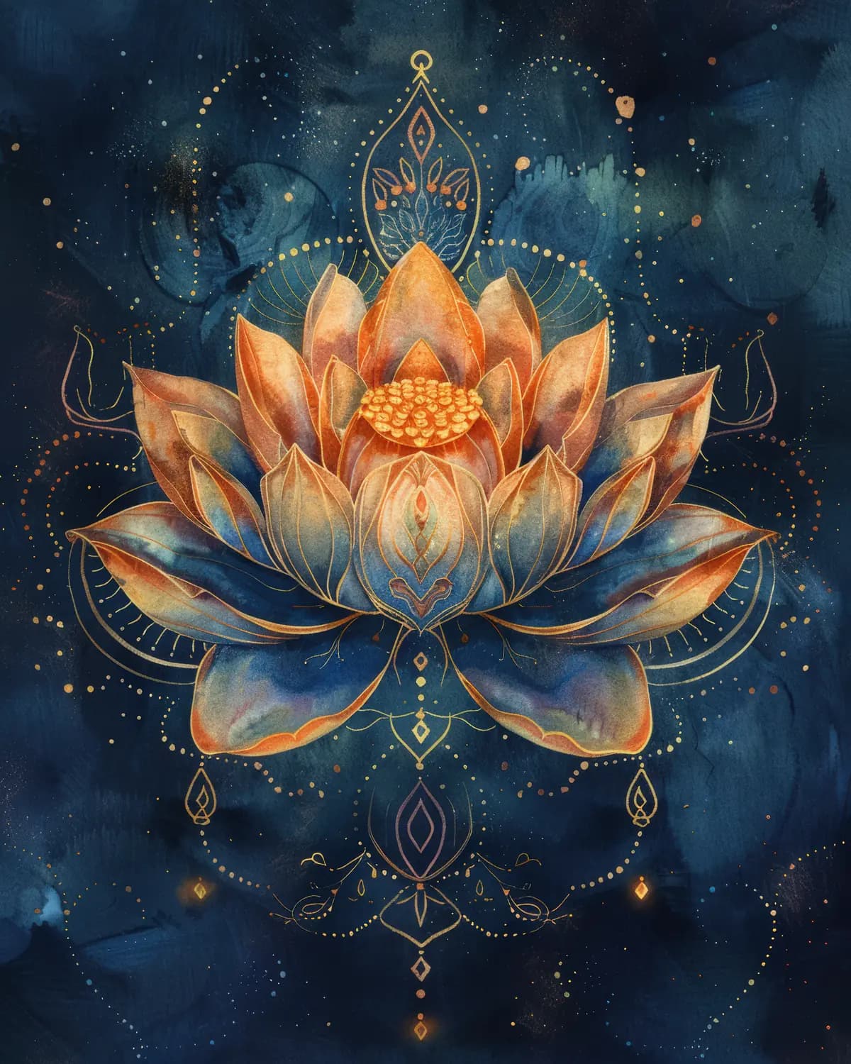 Lotus Sacré en Feu sur Fond Nocturne
