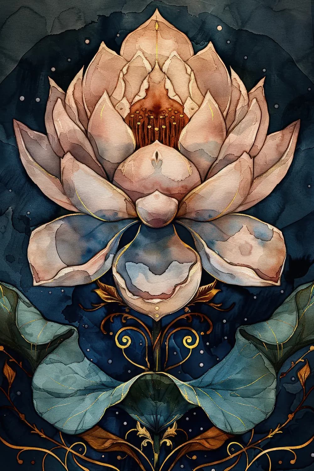 Lotus Sacré aux Ornements d'Or Nocturne