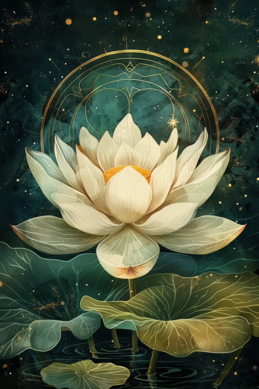 Lotus Blanc Sacré aux Reflets Dorés