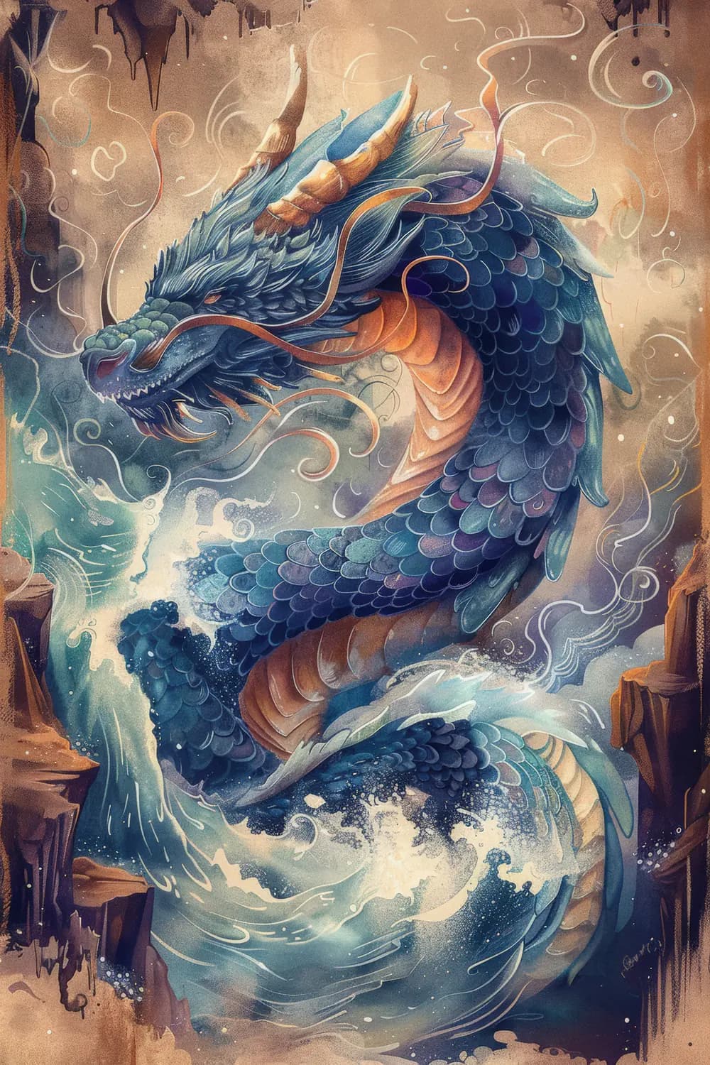 Dragon des Mers Surgissant des Vagues Tumultueuses