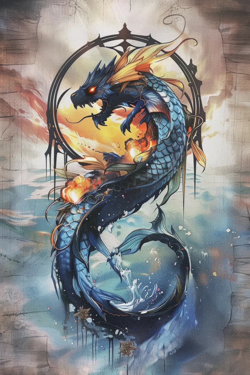 Dragon Serpentin de Feu et d'Eau