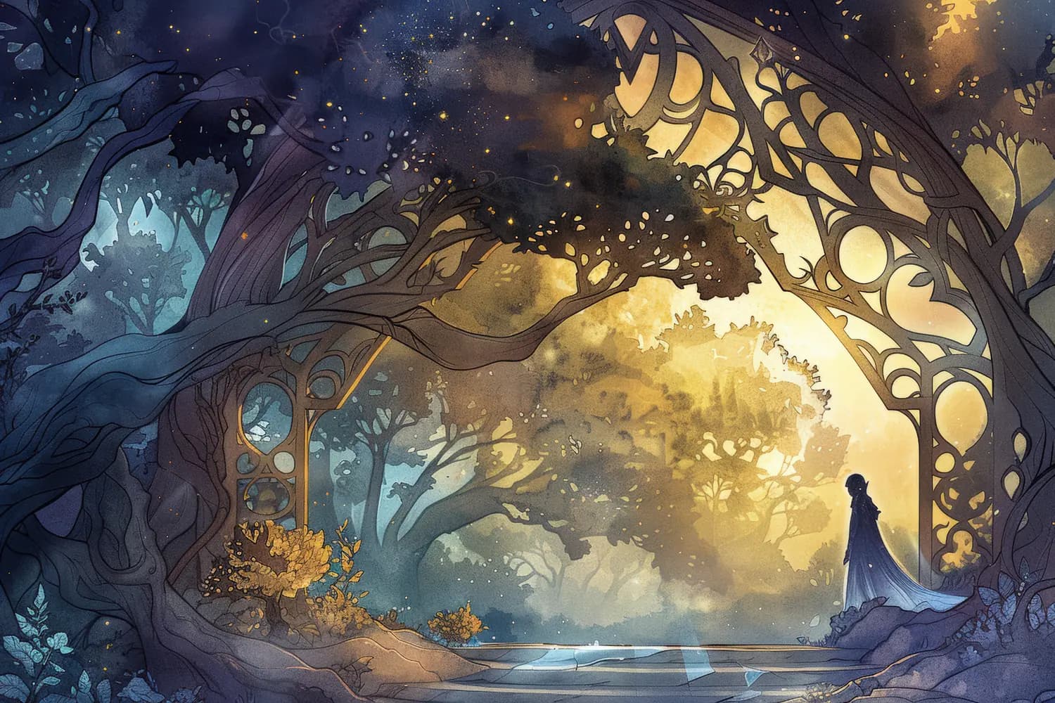 Silhouette à l'Orée d'une Forêt Enchantée