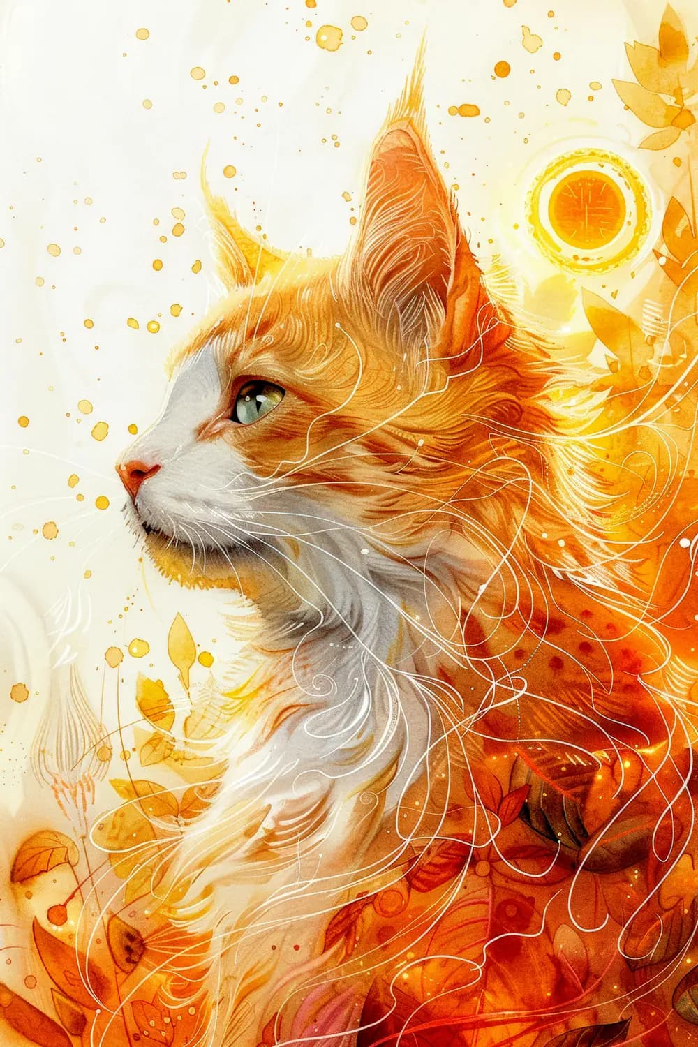 Chat Roux Solaire aux Feuilles d'Automne