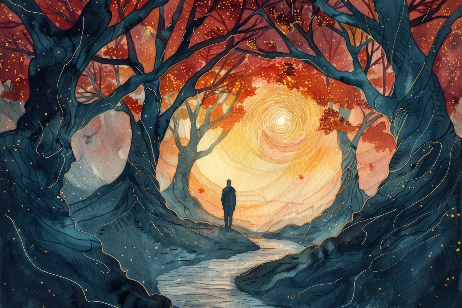 Silhouette au Seuil de la Lumière Spiralée