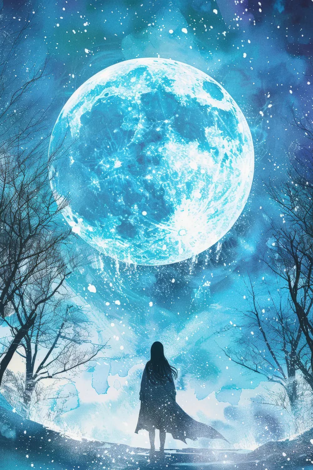 Silhouette sous la Lune Bleue Hivernale