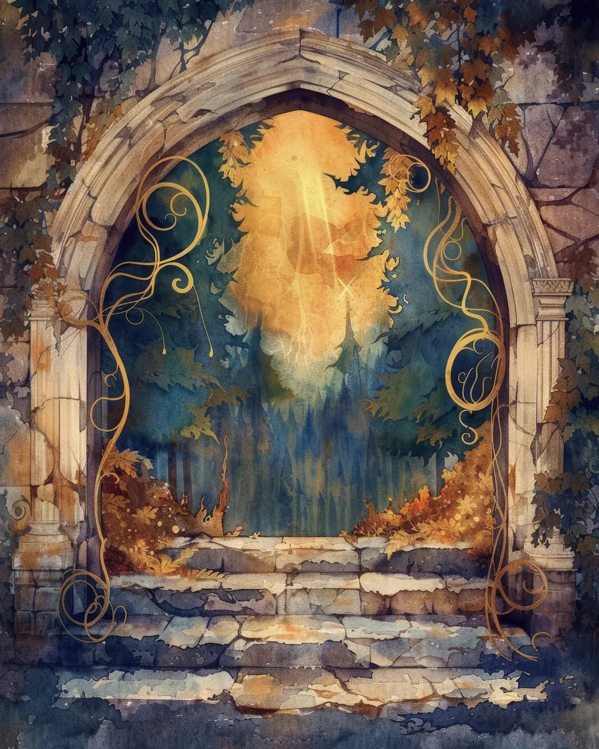 Portail de Pierre Vers une Forêt Enchantée