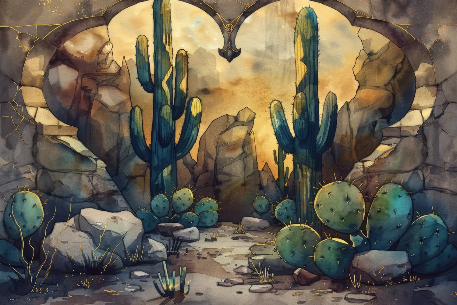 Portail de Pierre dans le Désert aux Cactus