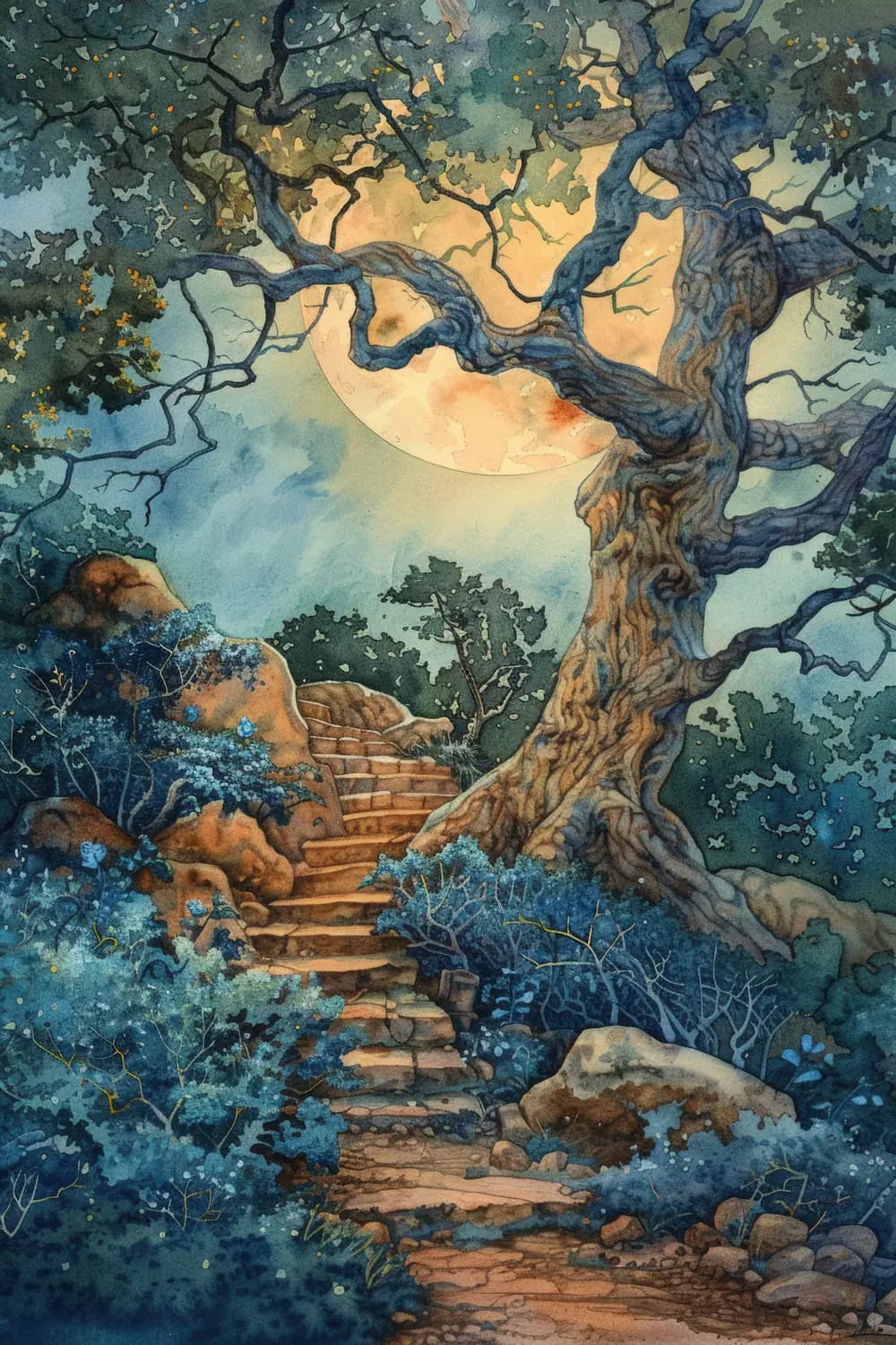 Escalier de Pierre Sous la Lune Enchantée