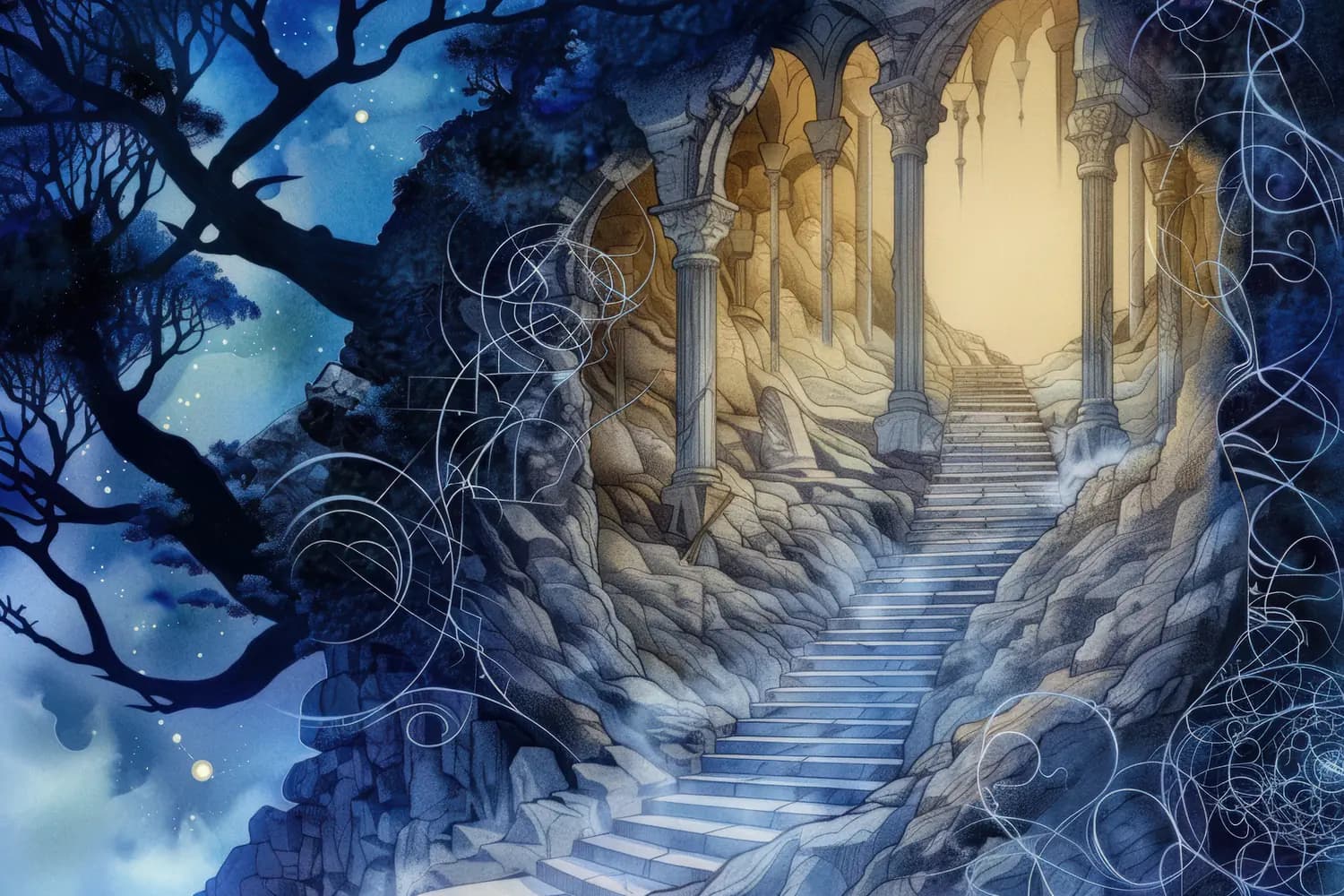 Escalier de Pierre vers un Portique Lumineux