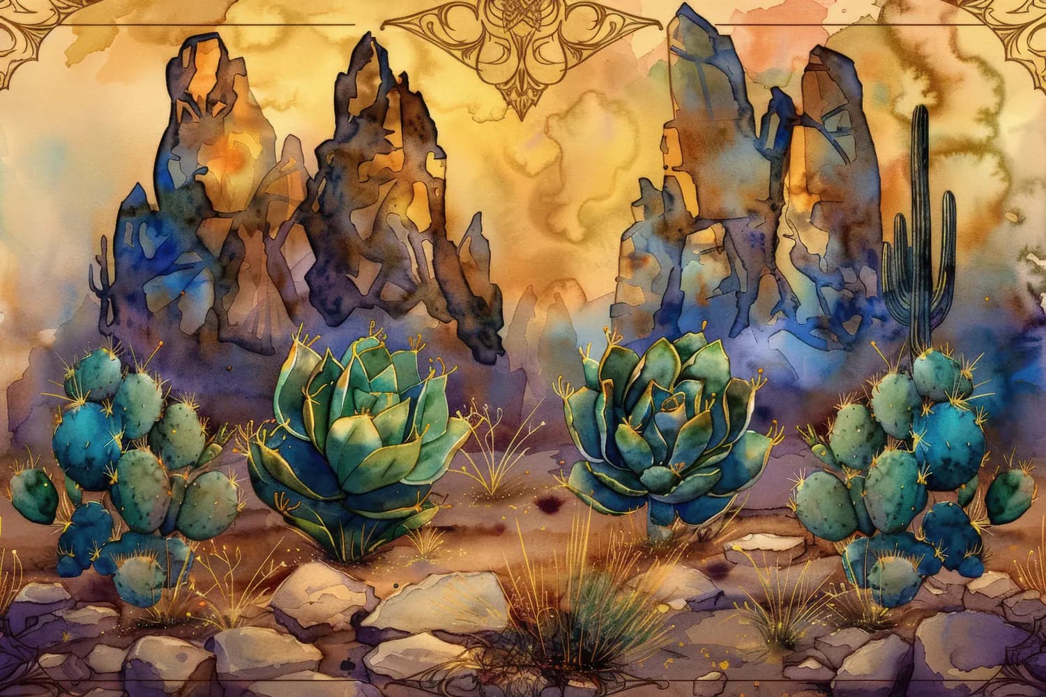 Succulentes et Rochers dans un Désert Enchanté