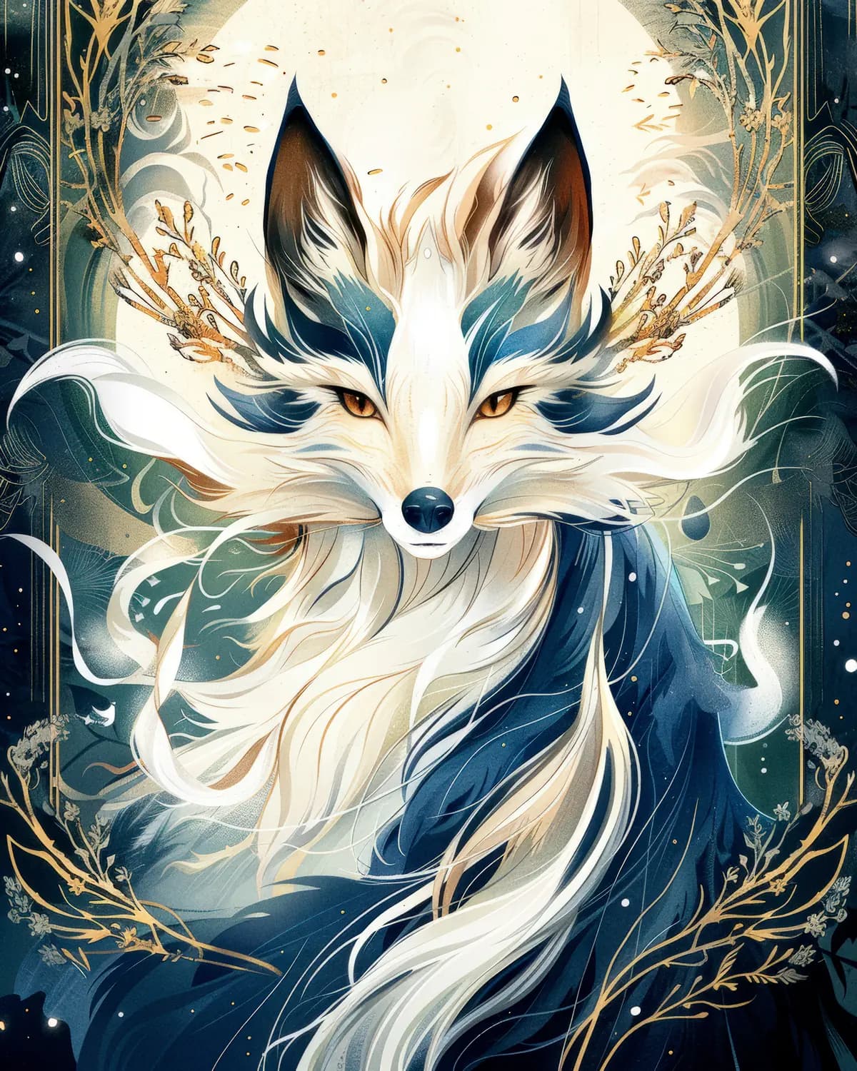 Le Renard Céleste Sous la Lune d'Or