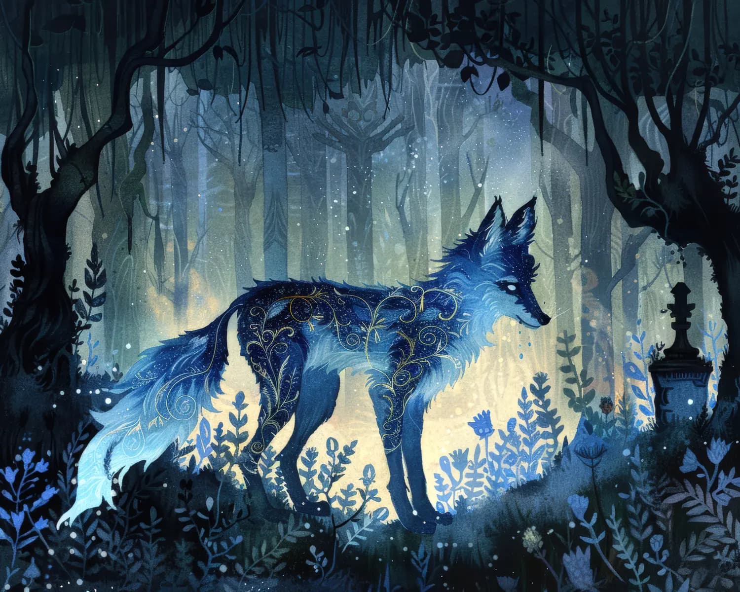 Le Loup Céleste aux Arabesques d'Or