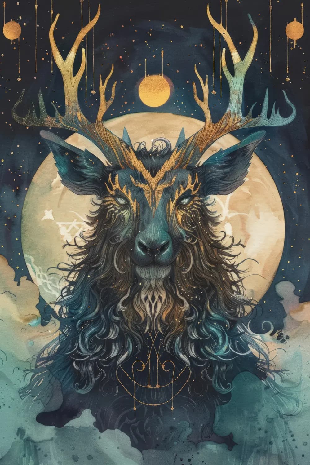Le Cerf Cosmique Sous la Lune d'Or
