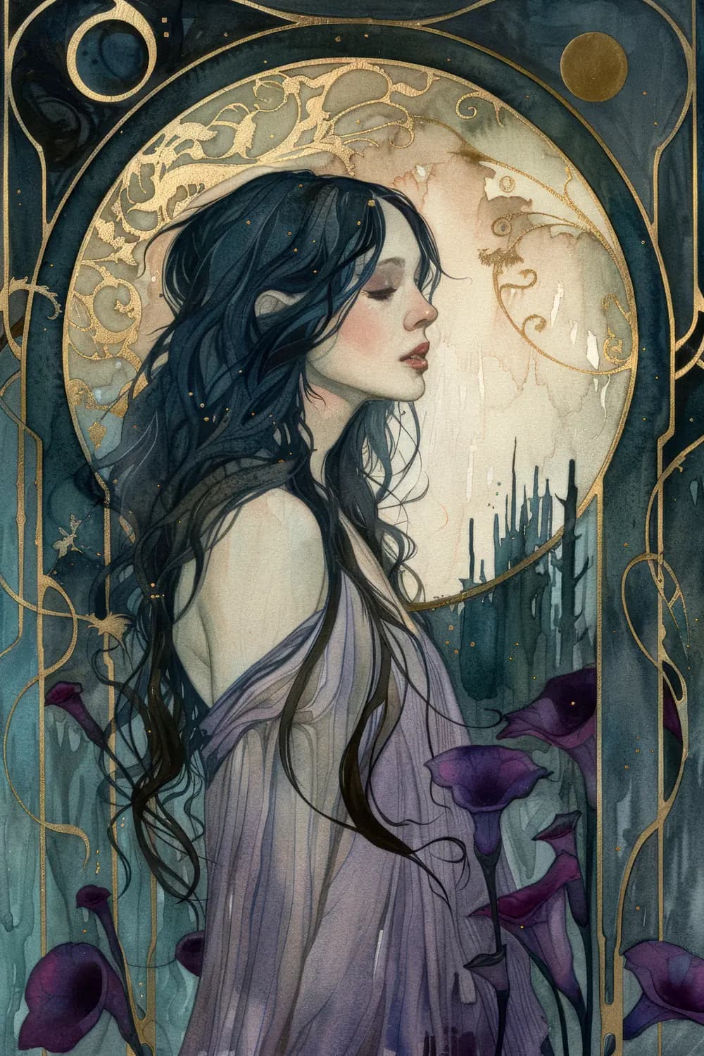 La Rêveuse aux Lys Violets et à la Lune