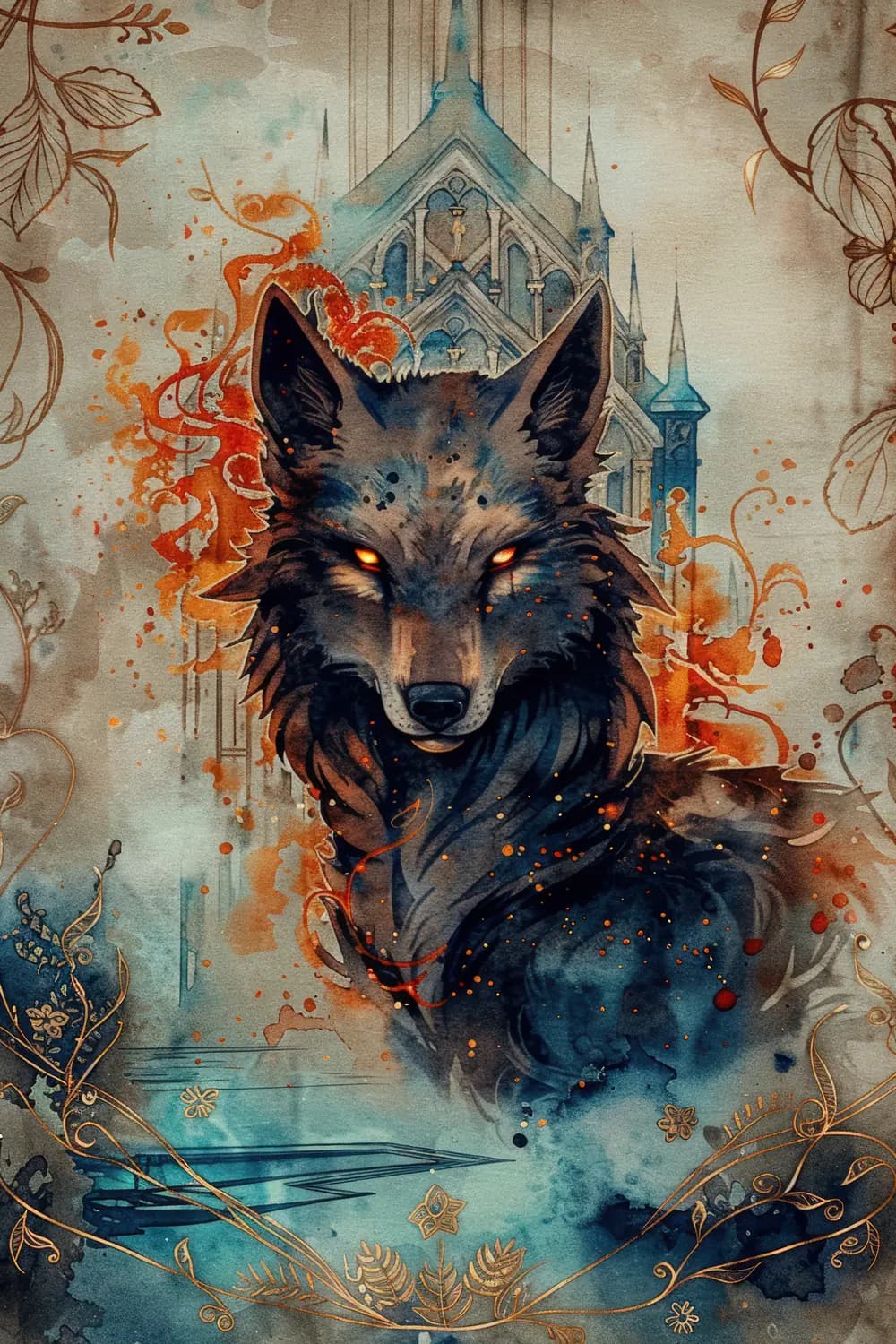 Le Loup aux Yeux de Braise devant la Cathédrale