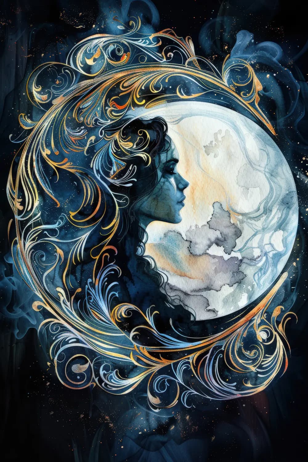 La Déesse Lune aux Arabesques Dorées