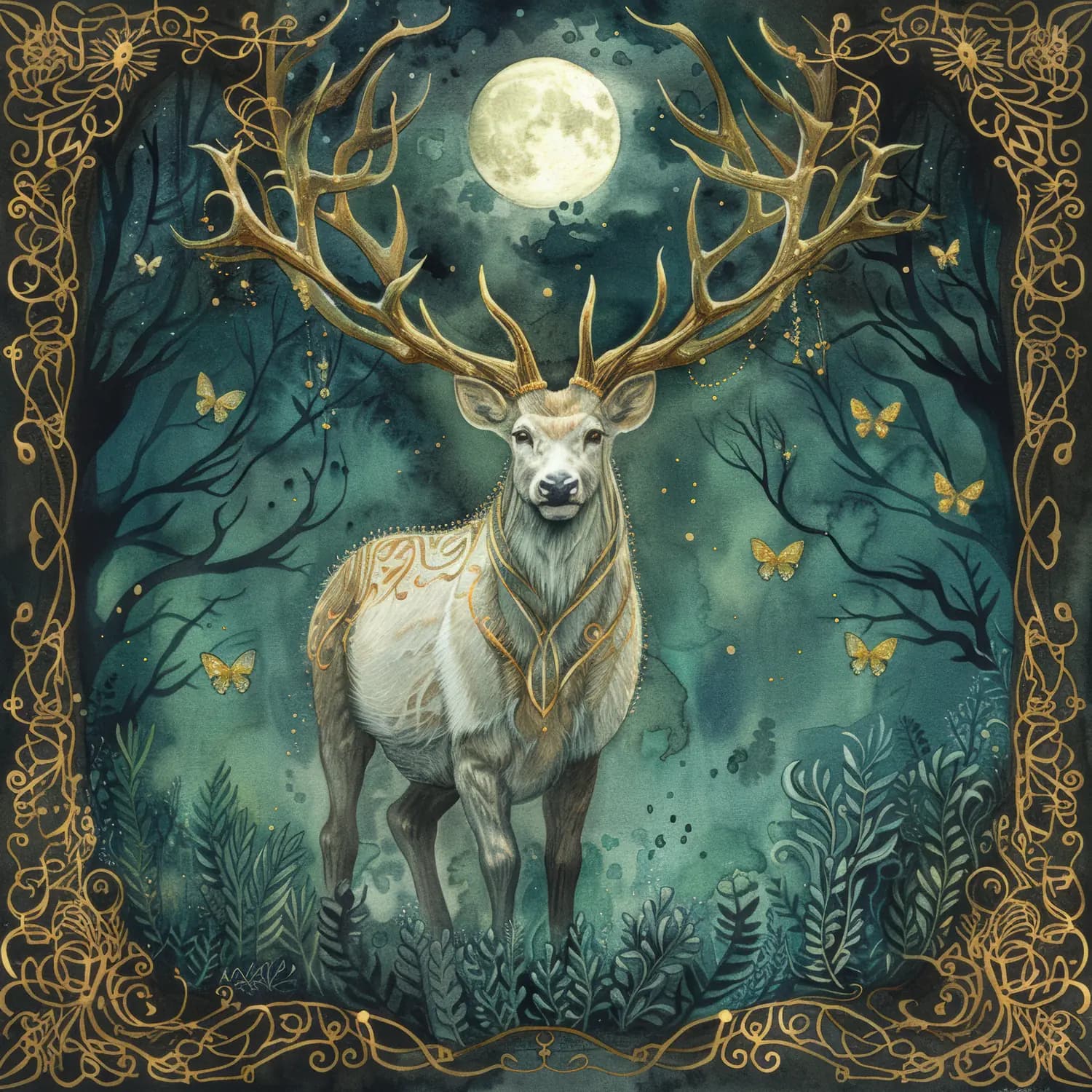 Le Cerf Sacré sous la Lune d'Or