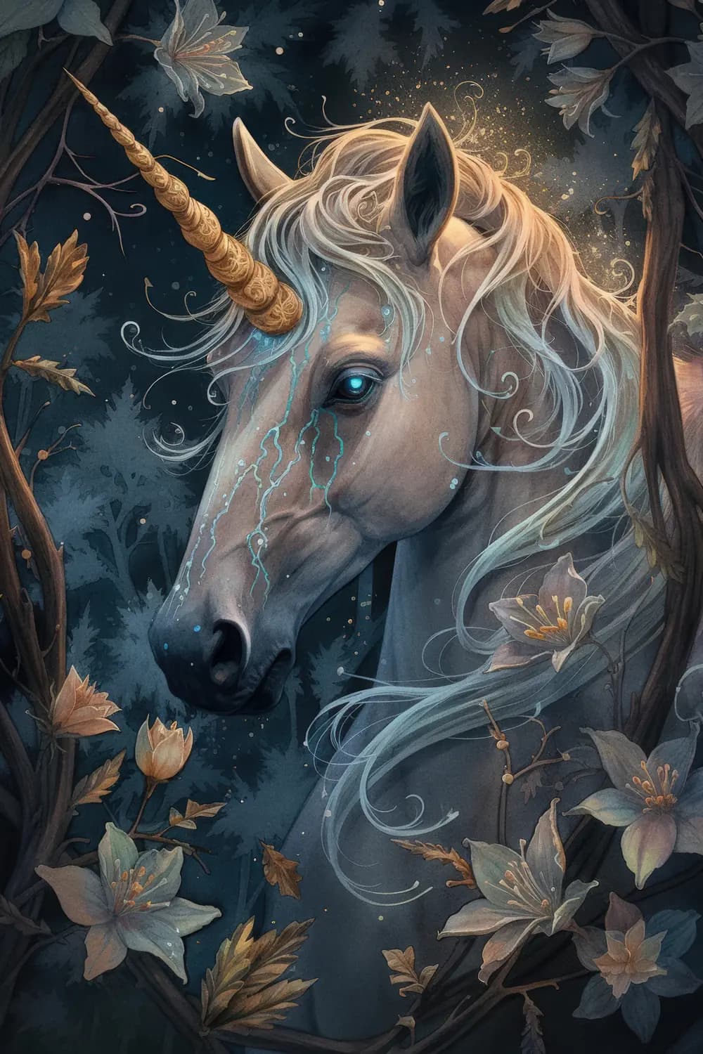 La Licorne aux Larmes de Lumière Bleue