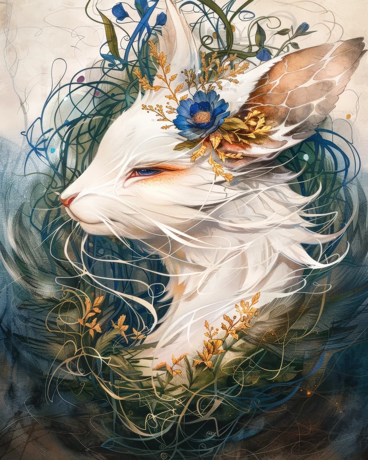 Le Renard Blanc aux Fleurs de Lune