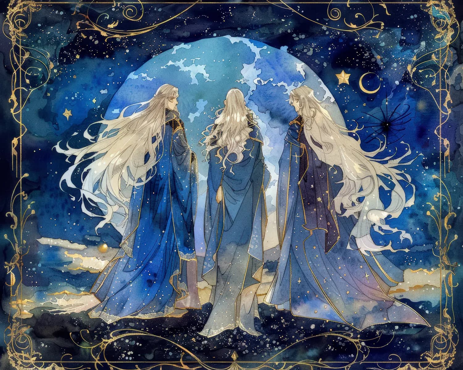 Trois Figures Célestes sous la Lune Bleue