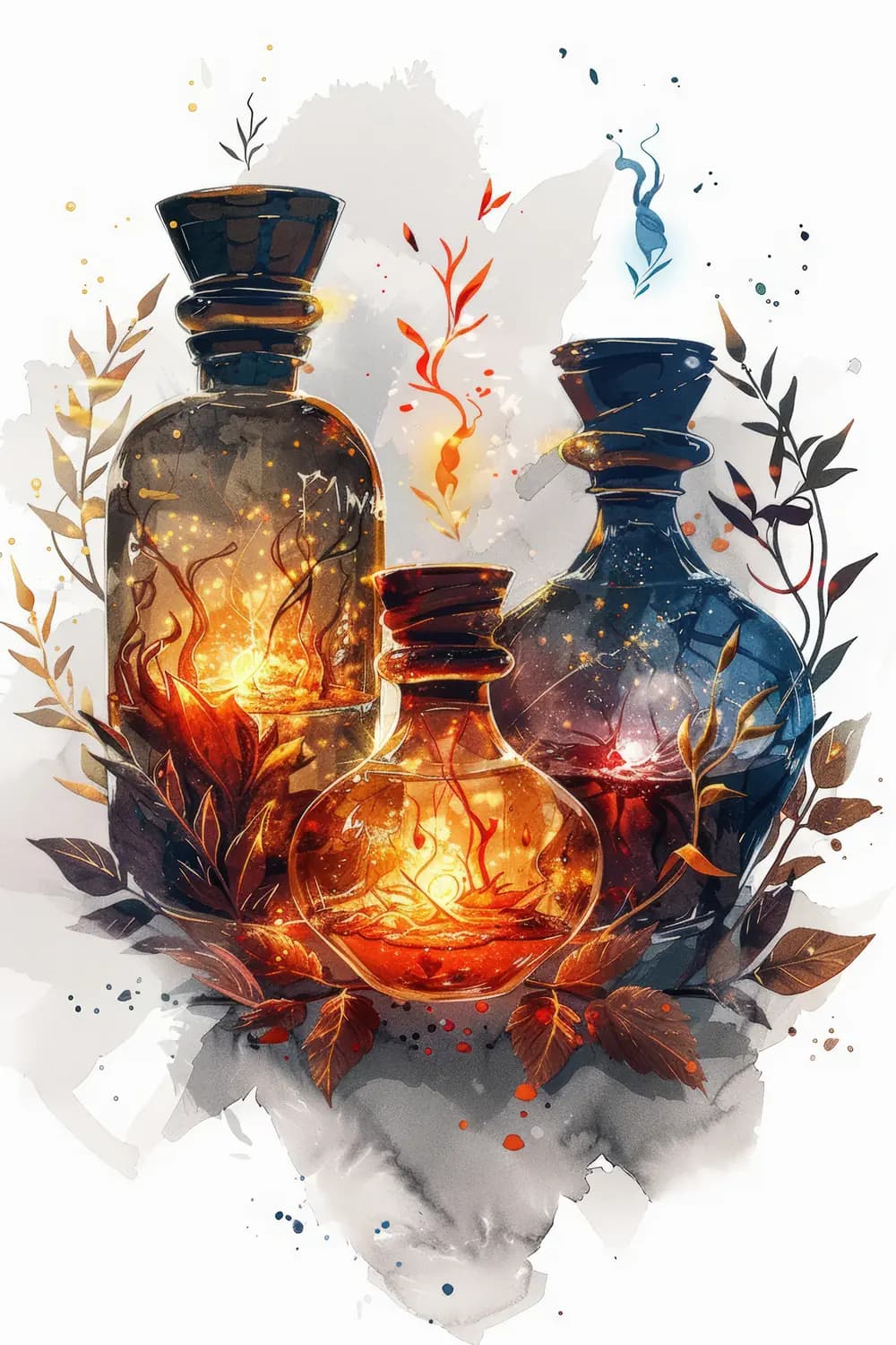 Trois Fioles Magiques aux Flammes Enchanteresses
