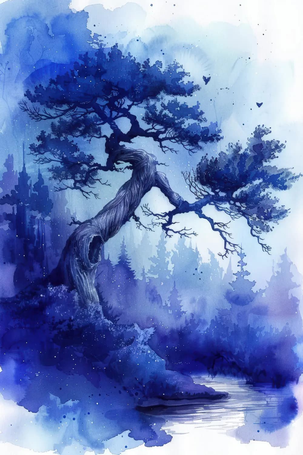 L'Arbre Tordu au Bord de l'Eau Bleue