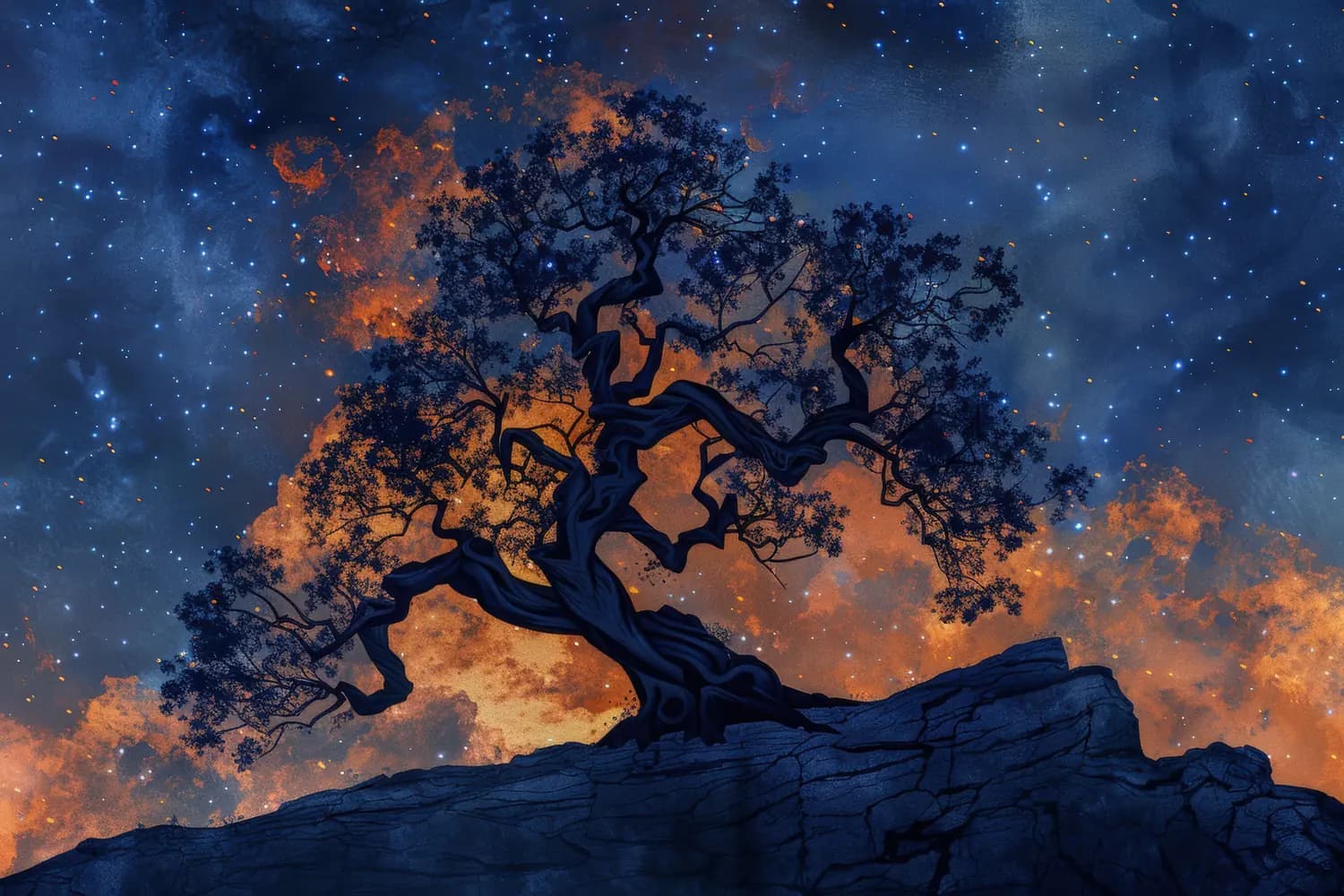L'Arbre Tordu sous le Ciel en Feu