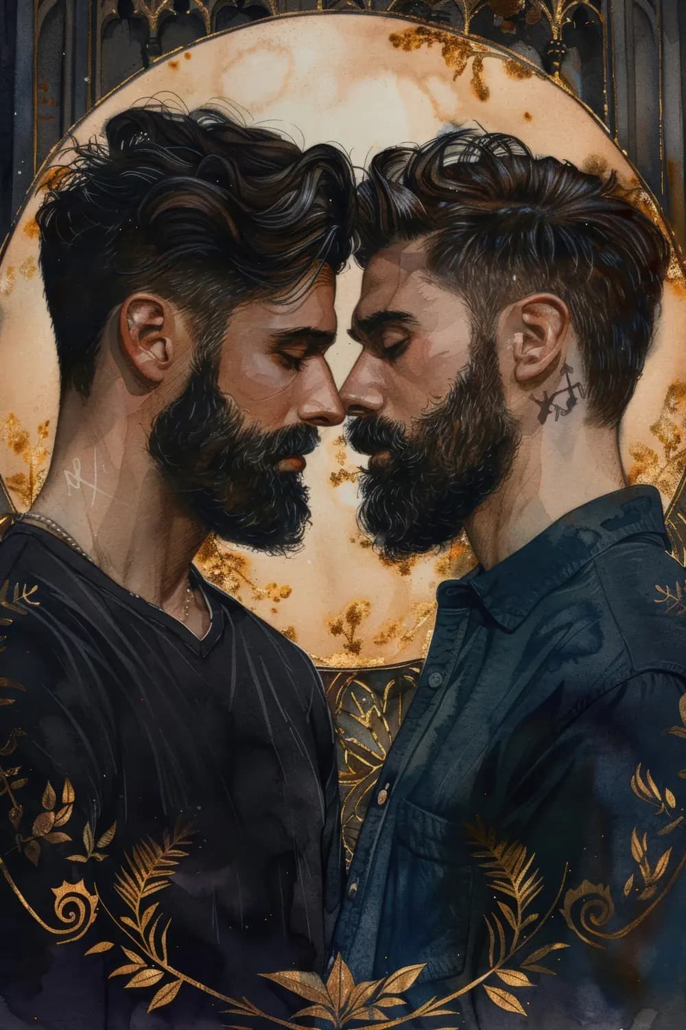 Deux Hommes Face à Face sous la Lune Dorée