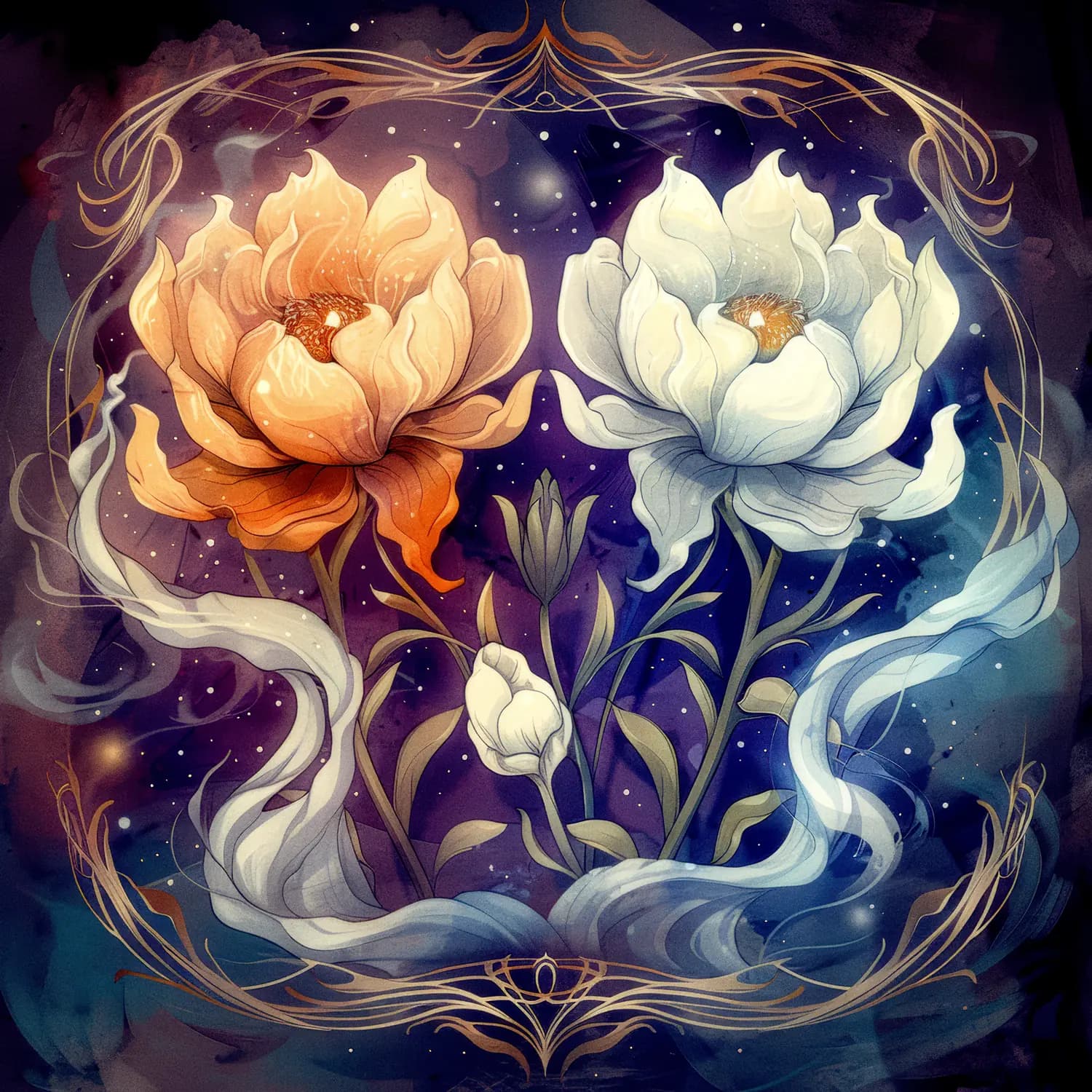 Deux Pivoines Célestes en Dualité Mystique