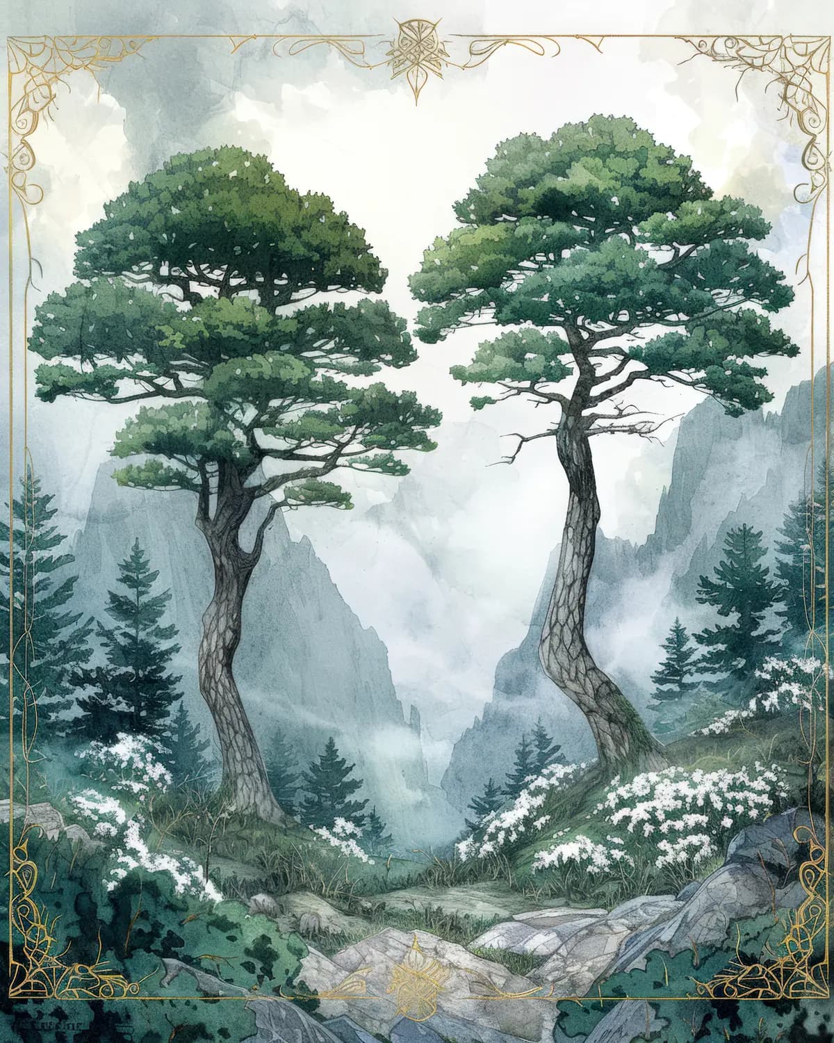 Deux Pins Majestueux au Bord du Précipice