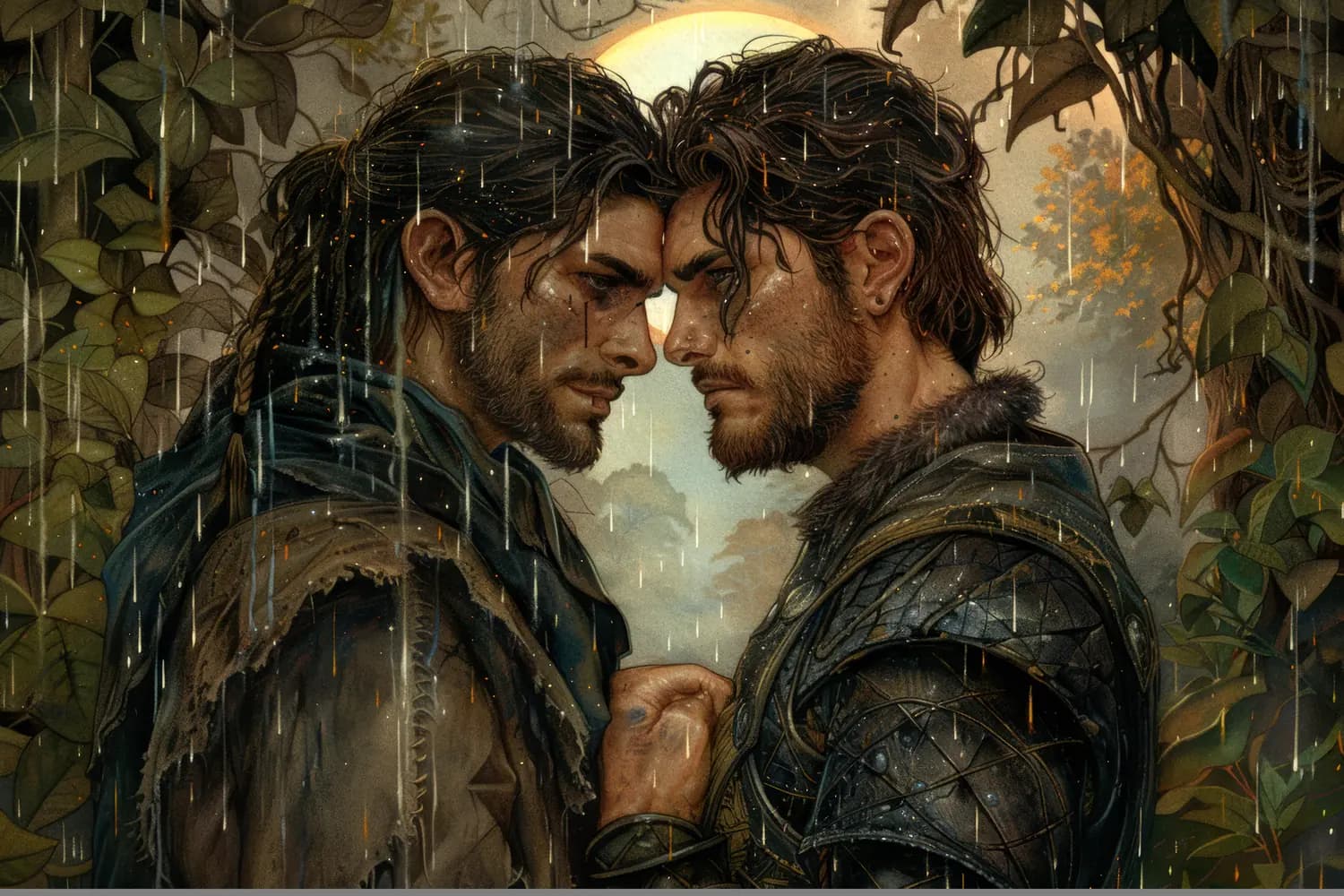 Deux Guerriers Face à Face sous la Pluie