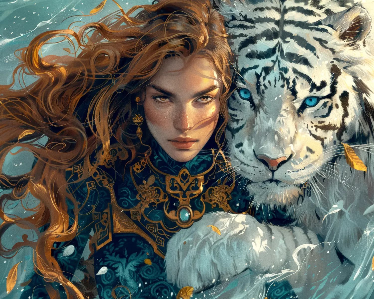 Guerrière et Tigre Blanc aux Yeux de Glace