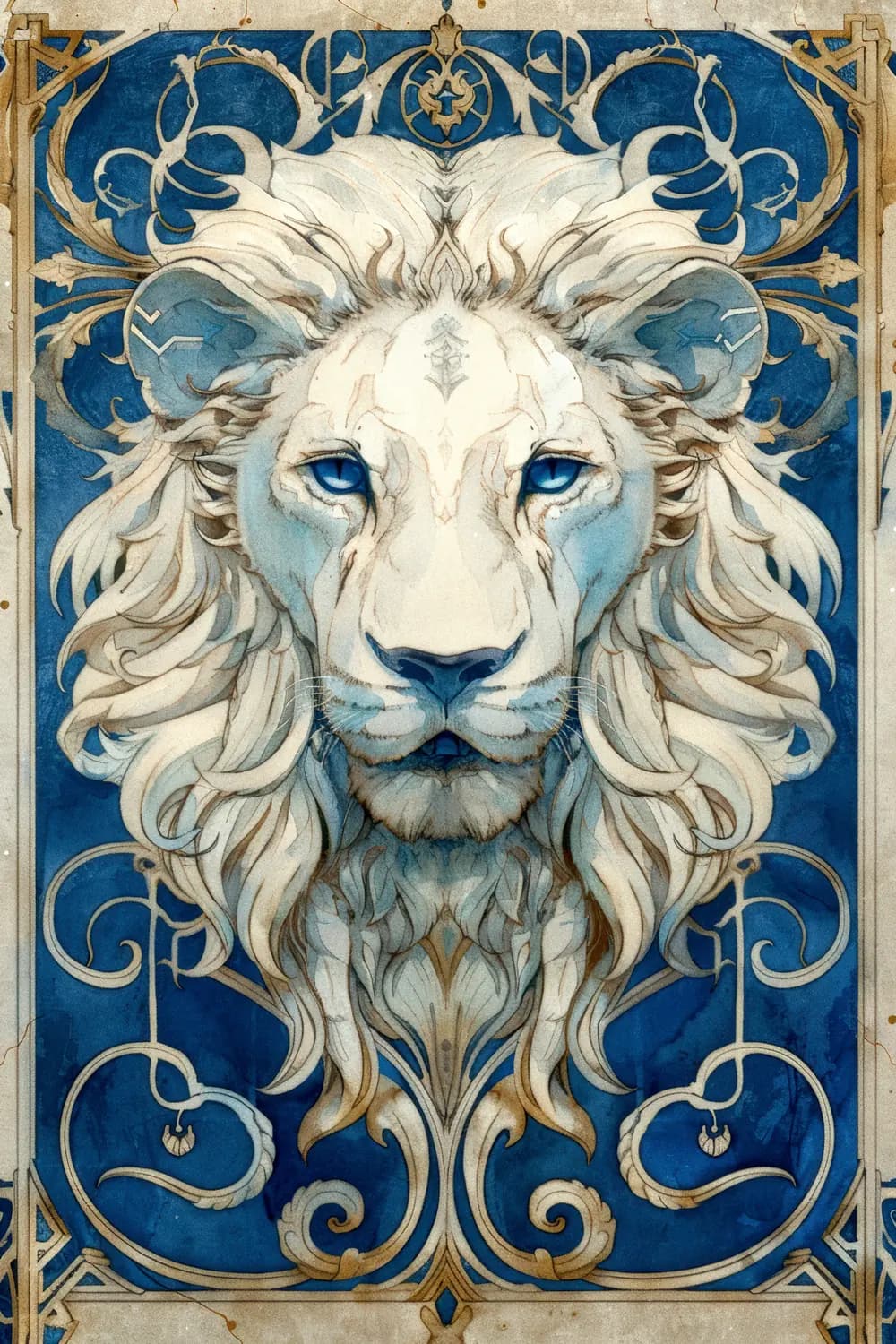 Lion Blanc aux Yeux de Saphir