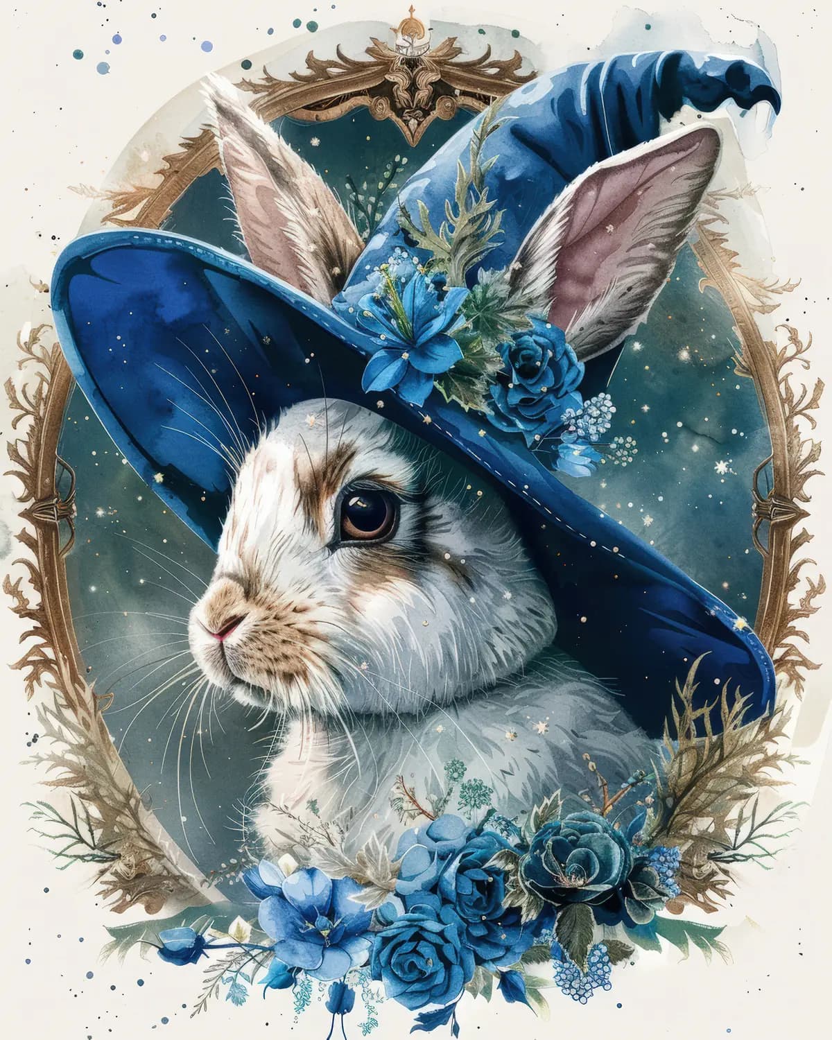 Lapin Sorcier au Chapeau Bleu Étoilé
