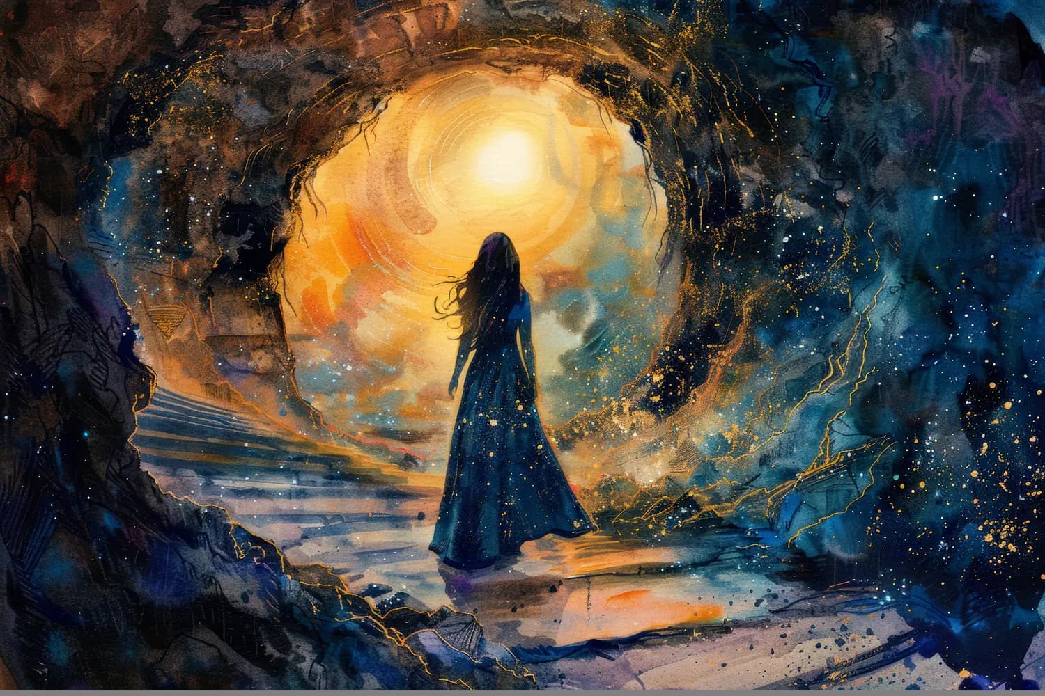 Femme au Seuil d'un Portail Lumineux
