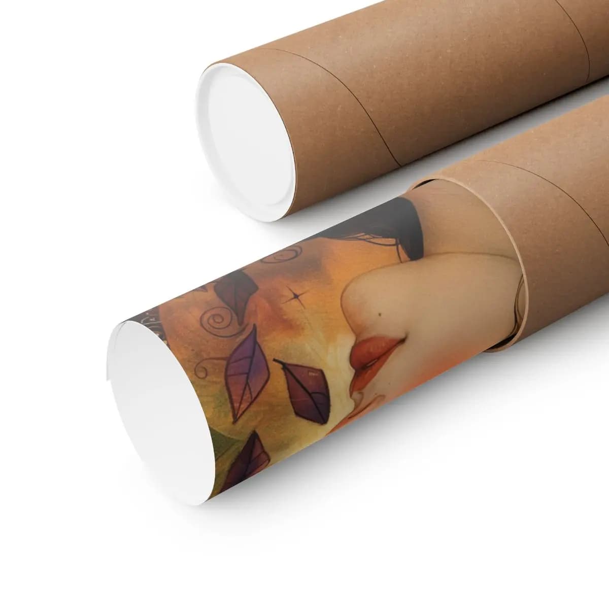 Portrait of a Woman Among Golden Autumn Leaves - Matte Vertical Posters mockup angle 3