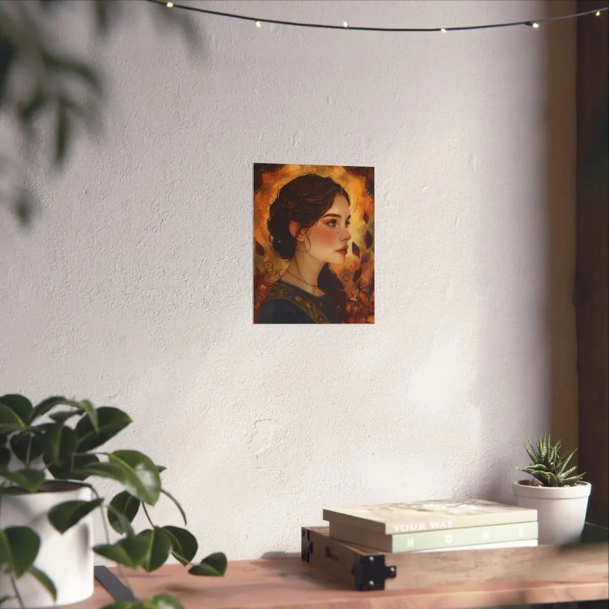 Portrait of a Woman Among Golden Autumn Leaves - Matte Vertical Posters mockup angle 6