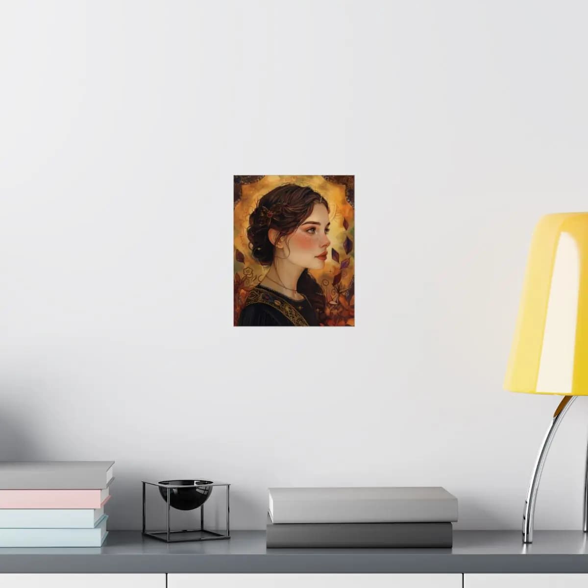 Portrait of a Woman Among Golden Autumn Leaves - Matte Vertical Posters mockup angle 8