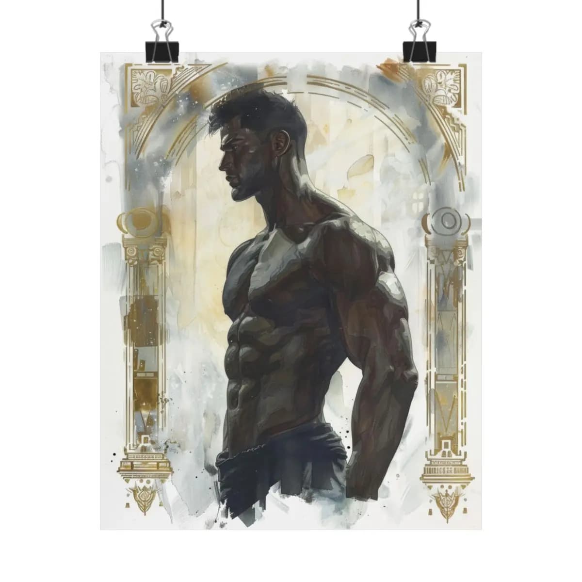 Stoic Warrior Beneath the Golden Arch - Matte Vertical Posters mockup angle 1