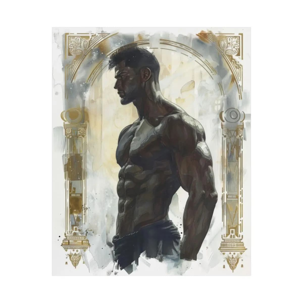 Stoic Warrior Beneath the Golden Arch - Matte Vertical Posters mockup angle 2